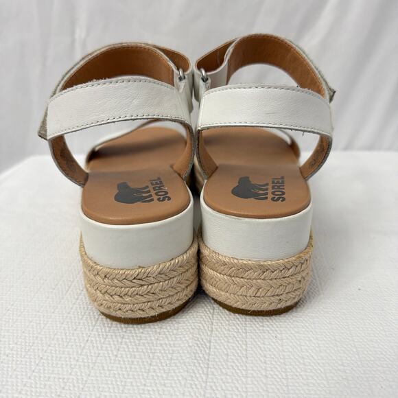 Sorel Cameron Flatform Sandals Womens 9.5 Slingback Espadrille White Leather - Picture 10 of 13